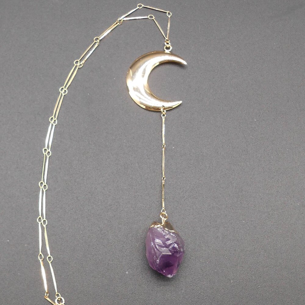Necklace, Amethyst 40.50 ctw Moon in Goldtone 22-24 Inches - Picture 5 of 8